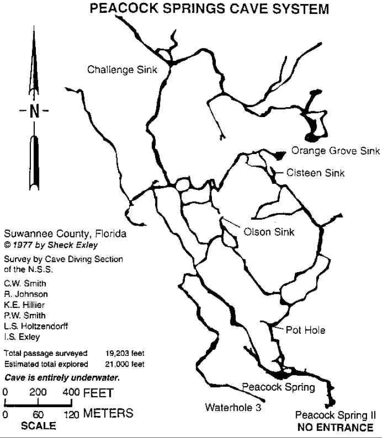 Peacock Springs cave map